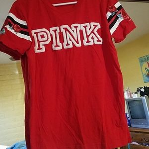Red Embroidered Floral PINK Victoria's Secret Tee